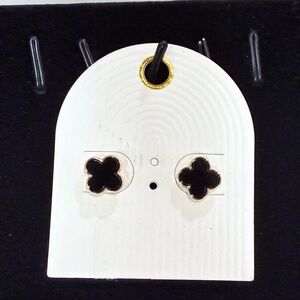 Black Enamel Clover with Gold Tone Stud‎ Earrings NWT